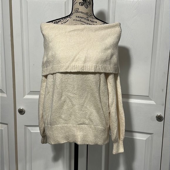 Women's Anthropologie Ivory Slouchy Cowl Neck Sweater - Picture 7 of 14